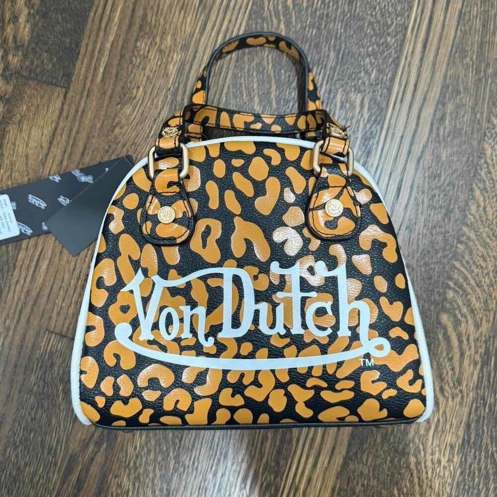 von dutch orange cheetah print crossbody bowling bag style